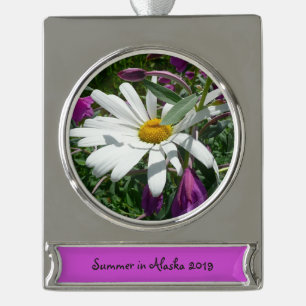 Daisy and Fireweed Wildflower Silver Plated Banner Ornament