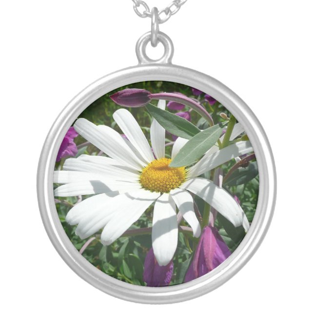 Daisy and Fireweed Wildflower Silver Plated Necklace (Front)