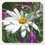 Daisy and Fireweed Wildflower Square Paper Coaster