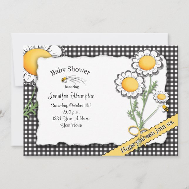 Daisy and Gingham Baby Shower Invitation (Front)