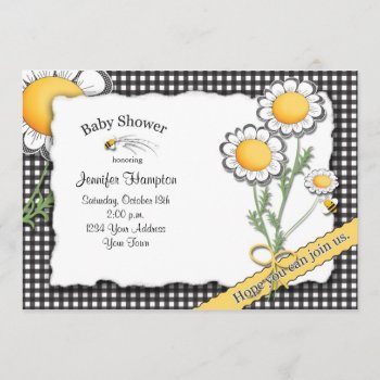 Daisy And Gingham Baby Shower Invitation by mybabybundles at Zazzle