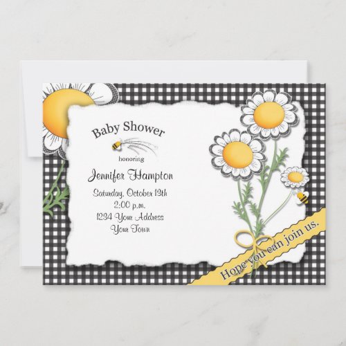 Daisy and Gingham Baby Shower Invitation