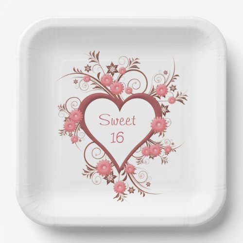 Daisy and Heart Sweet Sixteen  Paper Plates