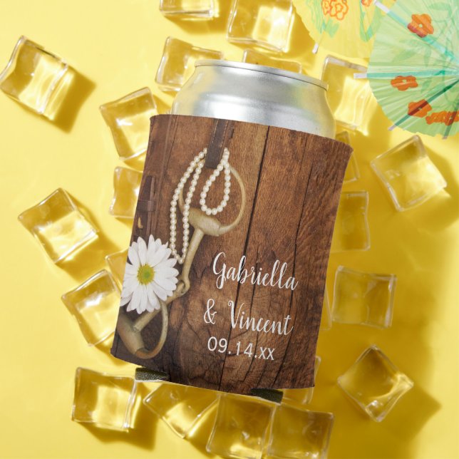 Daisy and Horse Bit Country Western Wedding Favor Can Cooler (In Situ Summer)