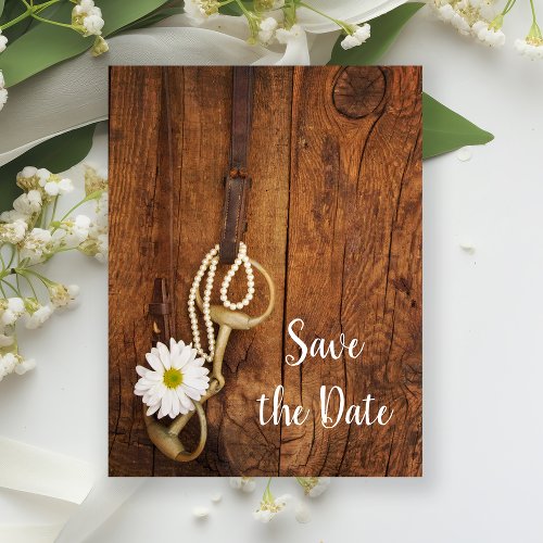 Daisy and Horse Bit Western Wedding Save the Date Announcement Postcard