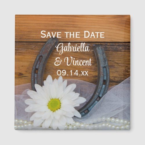 Daisy and Horseshoe Country Wedding Save the Date Magnet