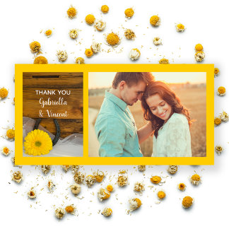 Daisy and Horseshoe Western Barn Wedding Thank You Card