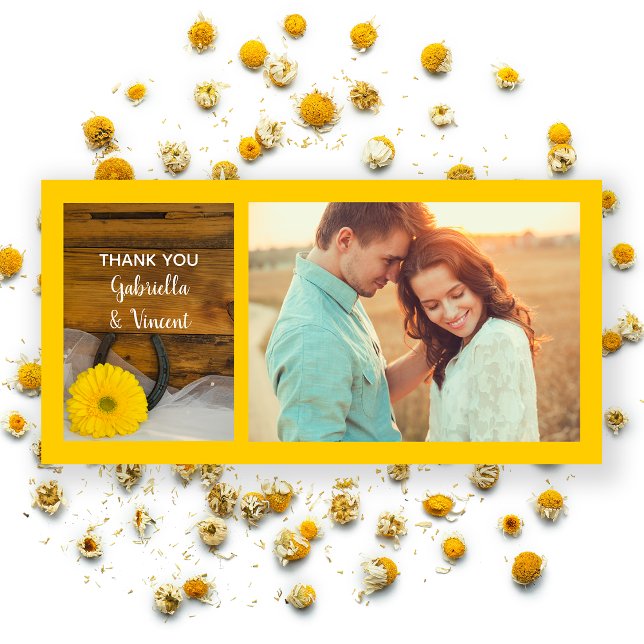 Daisy and Horseshoe Western Barn Wedding Thank You Card (Creator Uploaded)