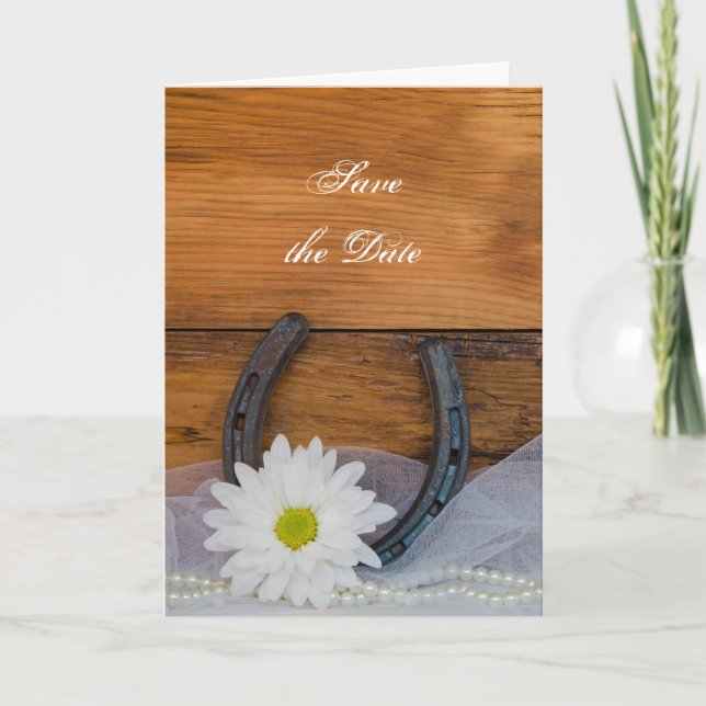 Daisy and Horseshoe Western Wedding Save the Date Announcement (Front)