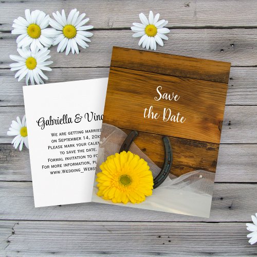 Daisy and Horseshoe Western Wedding Save the Date Announcement Postcard