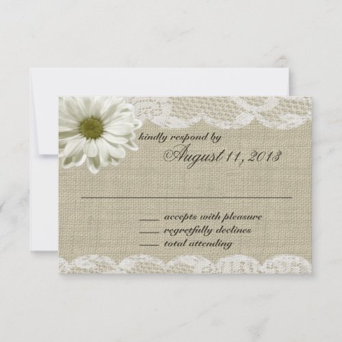 Daisy and Lace Country Burlap Wedding Response Announcement