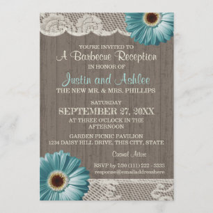 Daisy and Lace Teal Rustic BBQ Wedding Reception Invitation