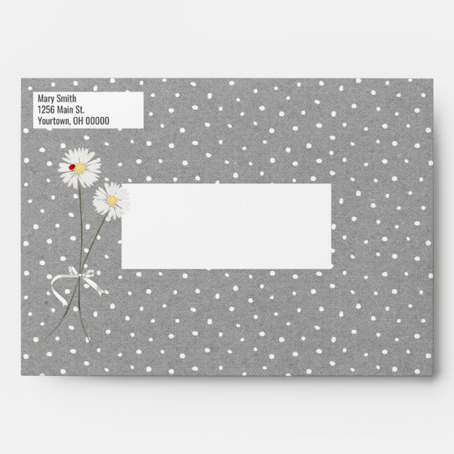 Daisy and Lady Bug Gray and White Polka Dots Envelope (Front)