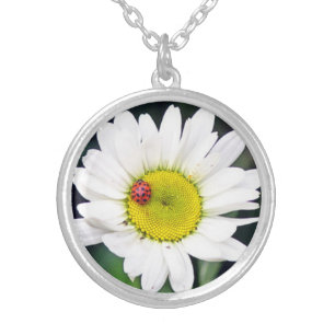 Daisy and ladybug, gift for gardener, nature, cute silver plated necklace