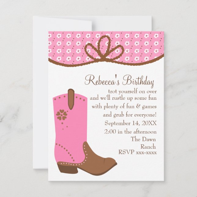 Daisy and Lasso Cowgirl Boot Invitation (Front)