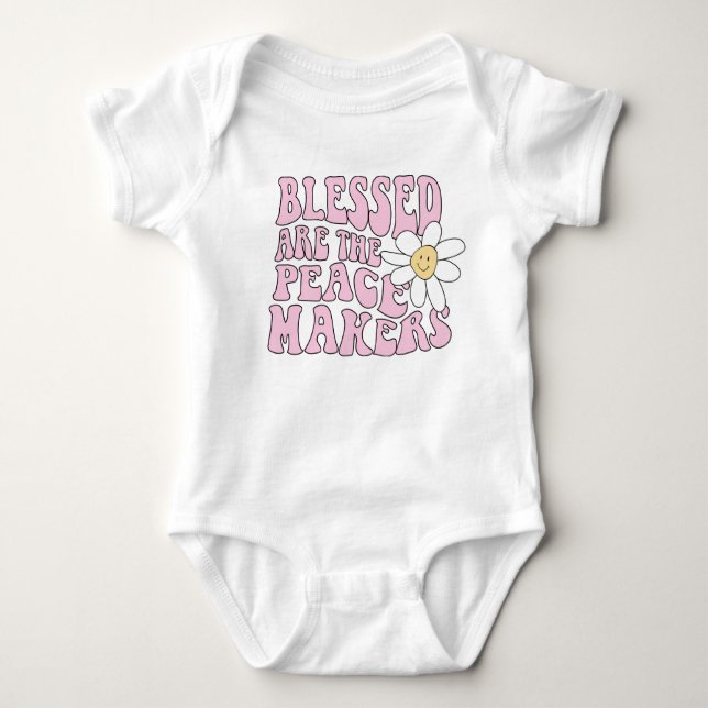 Daisy and Peace Makers Slogan Baby Bodysuit (Front)