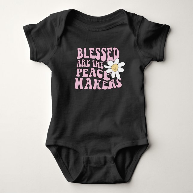 Daisy and Peace Makers Slogan Baby Bodysuit (Front)