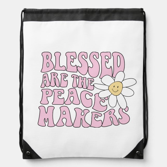Daisy and Peace Makers Slogan Drawstring Bag (Front)