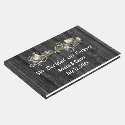 Daisy And Pearls On Black Wood   Guest Book
