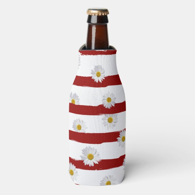 Daisy and Red Stripes Can Cooler (Bottle Front)