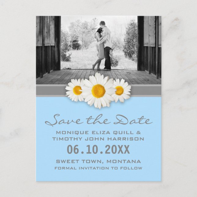 Daisy and Ribbon Wedding Save the Date Postcard (Front)