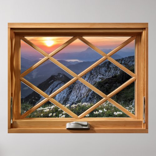 Daisy and Rocks Fake Faux Window Illusion Poster