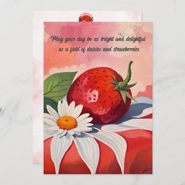 Daisy and Strawberry Flat Note Cards (Front/Back)