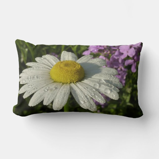 Daisy and Summer Lilac Botanical Lumbar Pillow (Front)