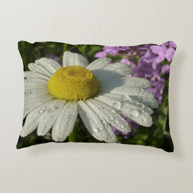 Daisy and Summer Lilac Wildflower Accent Pillow (Back)