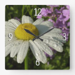 Daisy and Summer Lilac Wildflower Square Wall Clock