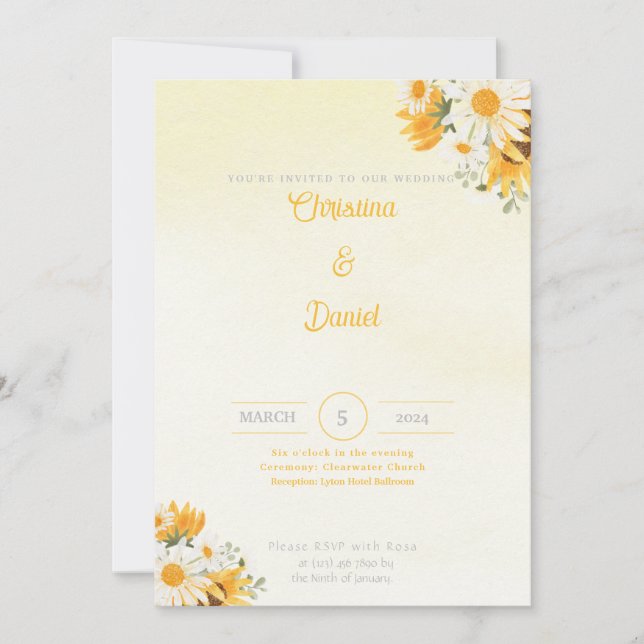 Daisy and Sunflower Wedding Invitations (Front)