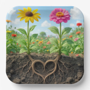 Daisy and Zinnia Root Heart in Garden Paper Plates