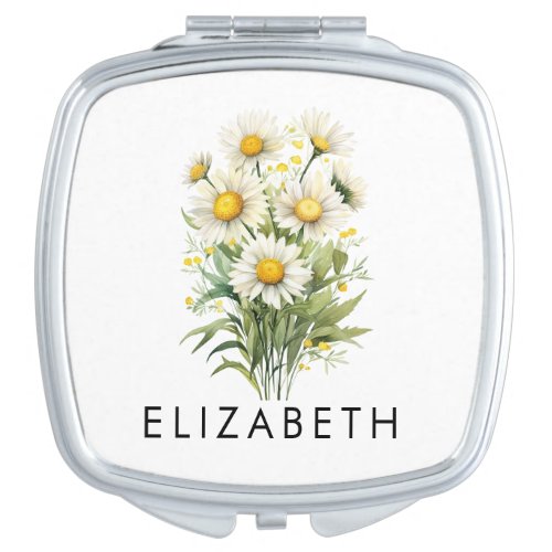 Daisy April Birth Flower Customized Gift For Her Compact Mirror
