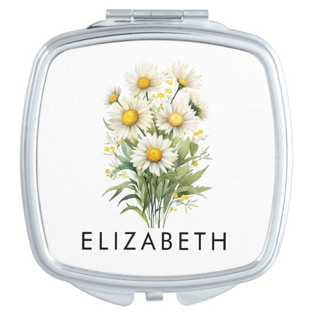Daisy April Birth Flower Customized Gift For Her Compact Mirror (Front)