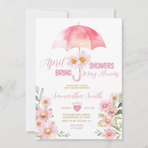 Daisy April Showers Bring May Flowers Umbrella Invitation