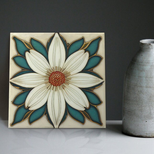 Daisy Art Deco Floral Wall Decor Art Nouveau Ceramic Tile (Creator Uploaded)