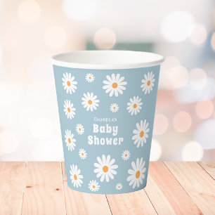 Daisy Baby Boy Shower Blue Flower Power Paper Cups