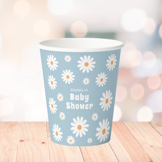 Daisy Baby Boy Shower Blue Flower Power Paper Cups (daisy retro baby boy shower paper cups flower power daisies blue baby shower supplies)