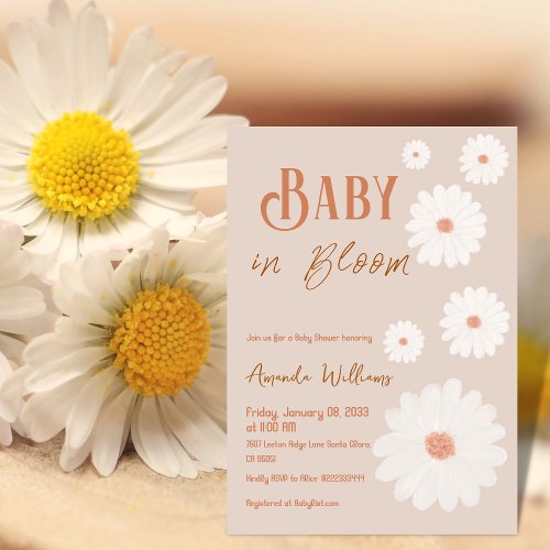 Daisy Baby in Bloom Blush Pink Floral Baby Shower Invitation