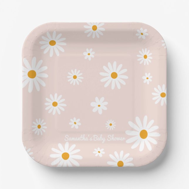 Daisy Baby in bloom Boho Girl Baby Shower  Paper Plates (Front)
