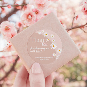 Daisy Baby in bloom Boho Girl Baby Shower Thank Classic Round Sticker