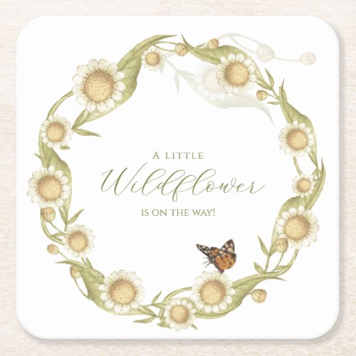 Daisy Baby in Bloom Wildflower  Square Paper Coaster