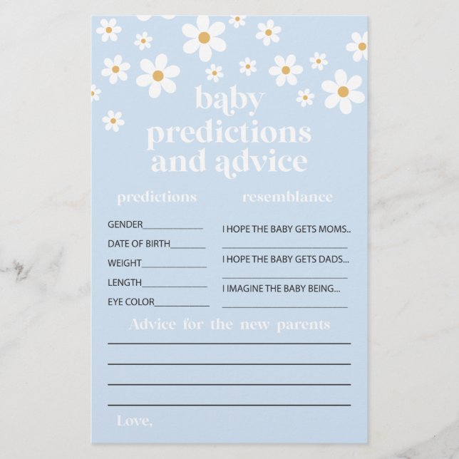 Daisy Baby Shower Advice for Parents Card Flyer (Front)