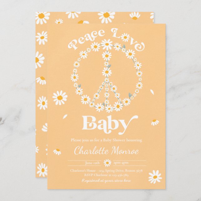 Daisy Baby Shower Bohemian Peace Love Baby Shower  Invitation (Front/Back)