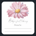 Daisy - Baby Shower bookplate, books for baby Square Sticker<br><div class="desc">Simple baby shower invitation features gorgeous hand-painted pencil pink daisy wildflower and elegant calligraphy script that's perfect for spring,  summer,  or fall baby showers. Matching items available.</div>