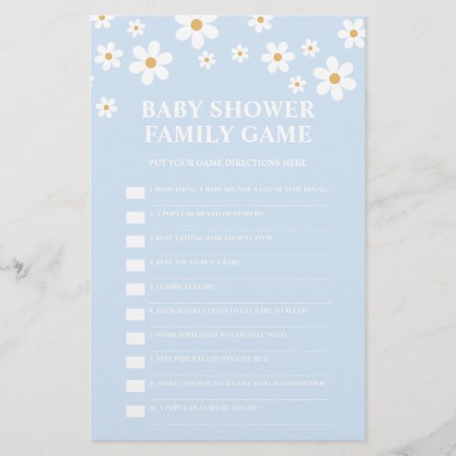 Daisy Baby Shower Game Flyer