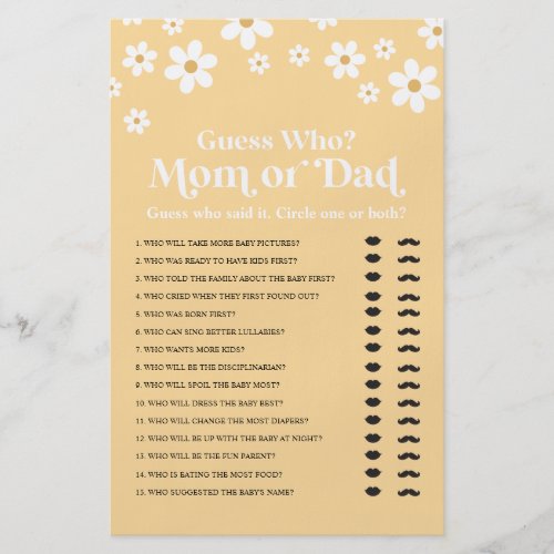 Daisy Baby Shower Guess Who Game Flyer
