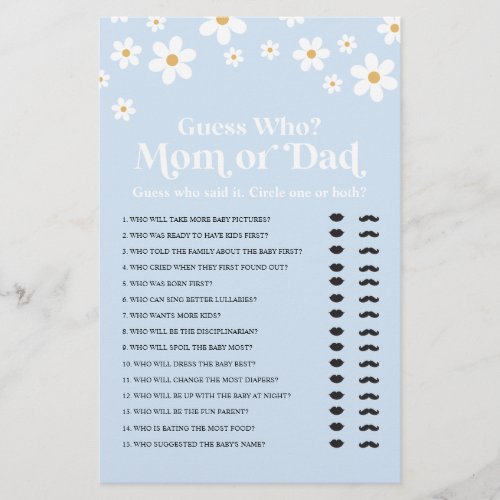 Daisy Baby Shower Guess Who Game Flyer