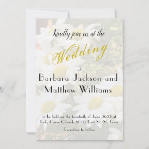 Daisy Background Flowing Yellow Script Wedding Invitation
