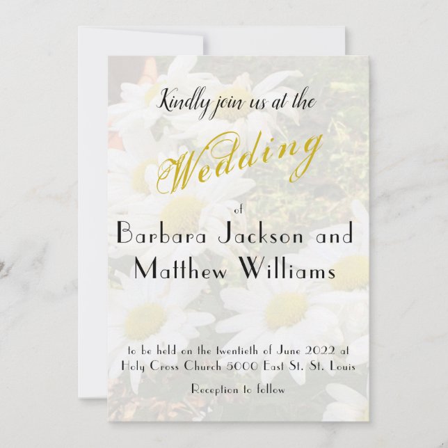 Daisy Background Flowing Yellow Script  Wedding Invitation (Front)
